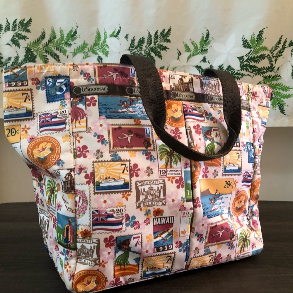 LeSportsac vintage Hawaiian stamp print zip top tote | used